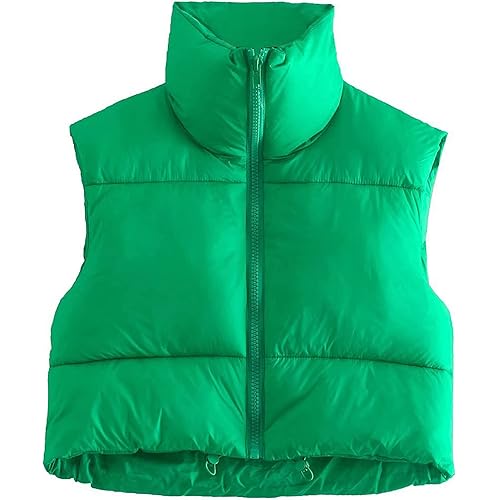 UANEO Cropped Puffer Vest Women Zip Up Stand Collar Sleeveless Padded Crop Puffy Vests