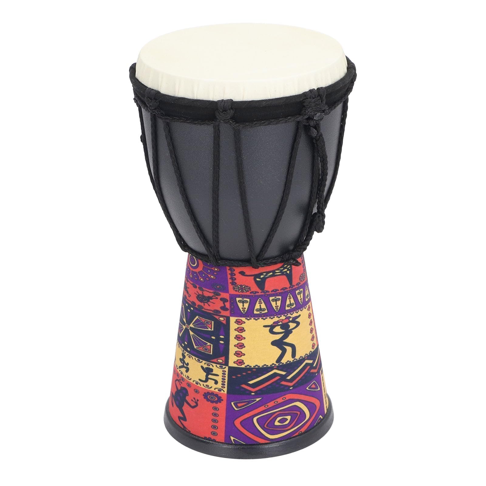 Africano Djembe Drum, Strumento a Percussione Artigianale con Tamburo PVC di Stampa Etnica e Cordino Regolabile per i Musicisti Insegnanti Principianti