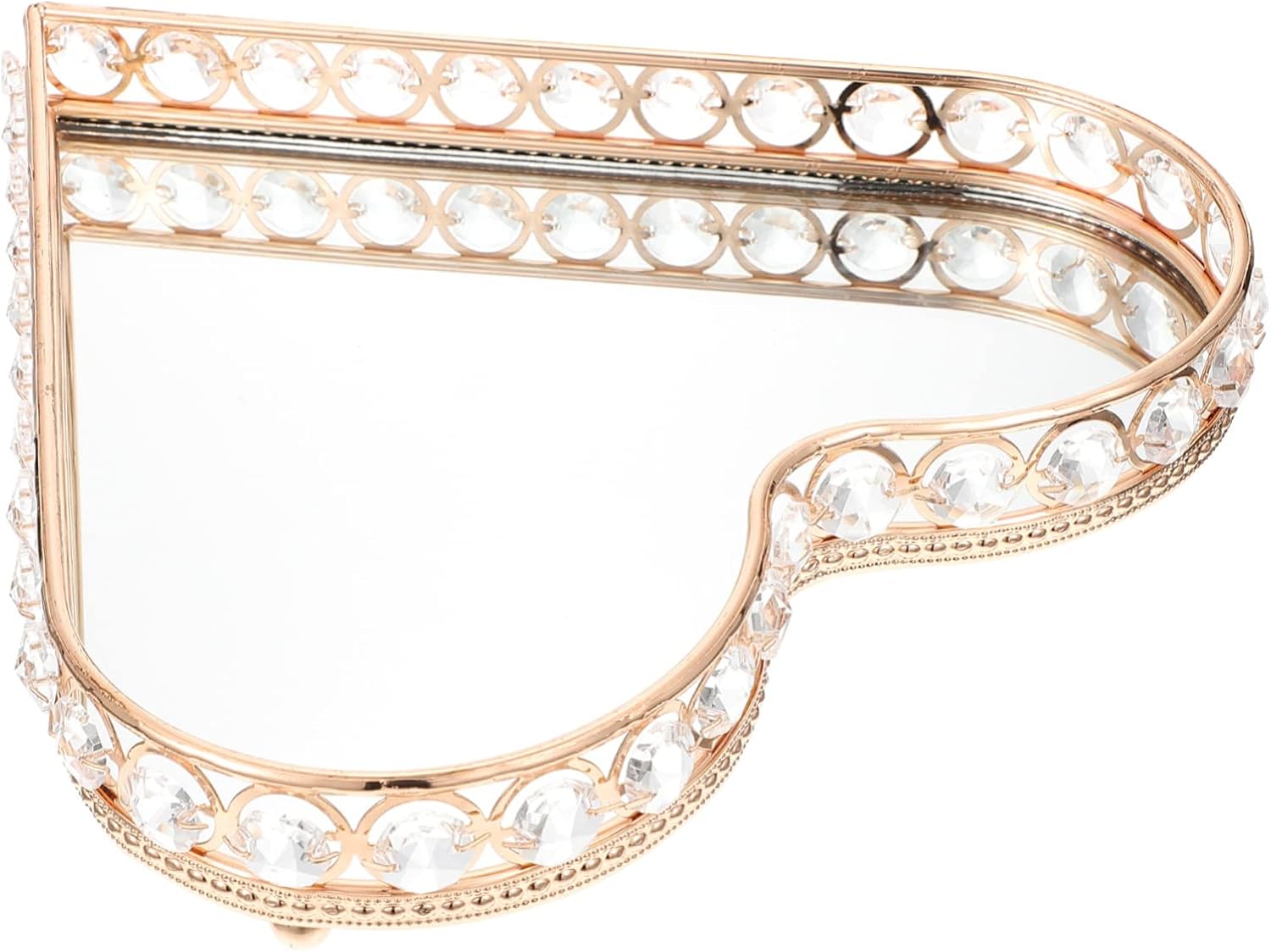 Luxshiny Heart Shaped Mirrored Jewelry Tray Decorative Crystal Organizer for Cosmetics Sundries and Accessories