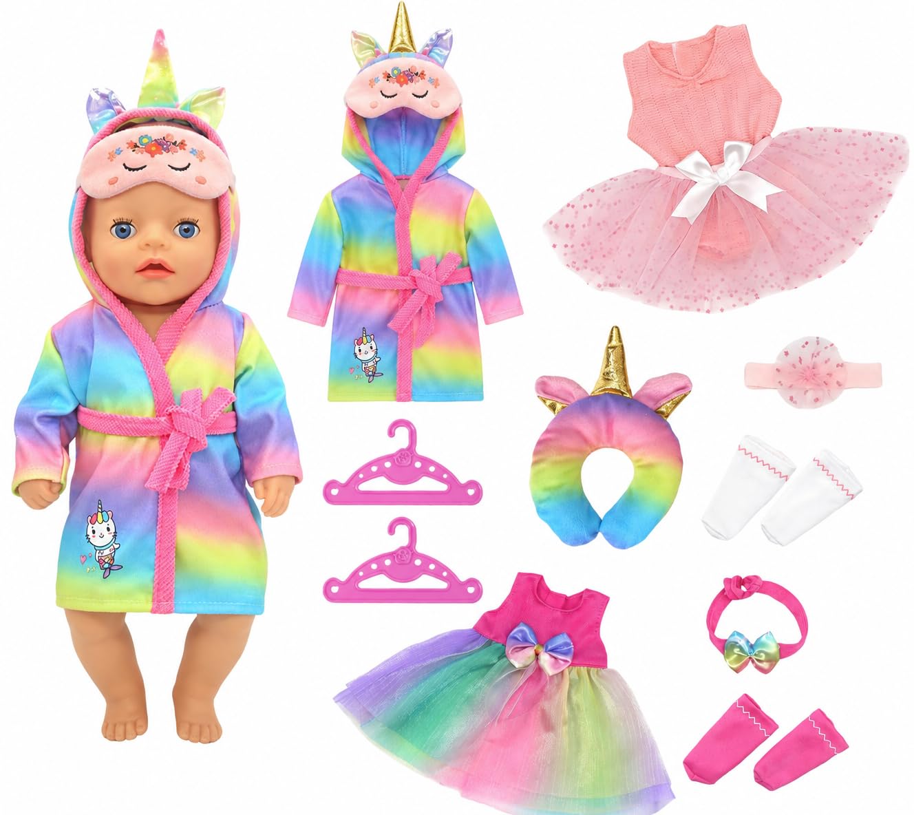Baby Doll Clothes for 12-14 Inch (30-35cm) Baby Dolls, 3-piece New Baby Doll Clothing Set and an Head Pillow Set with Eye Mask (Doll Not Included) — image 1