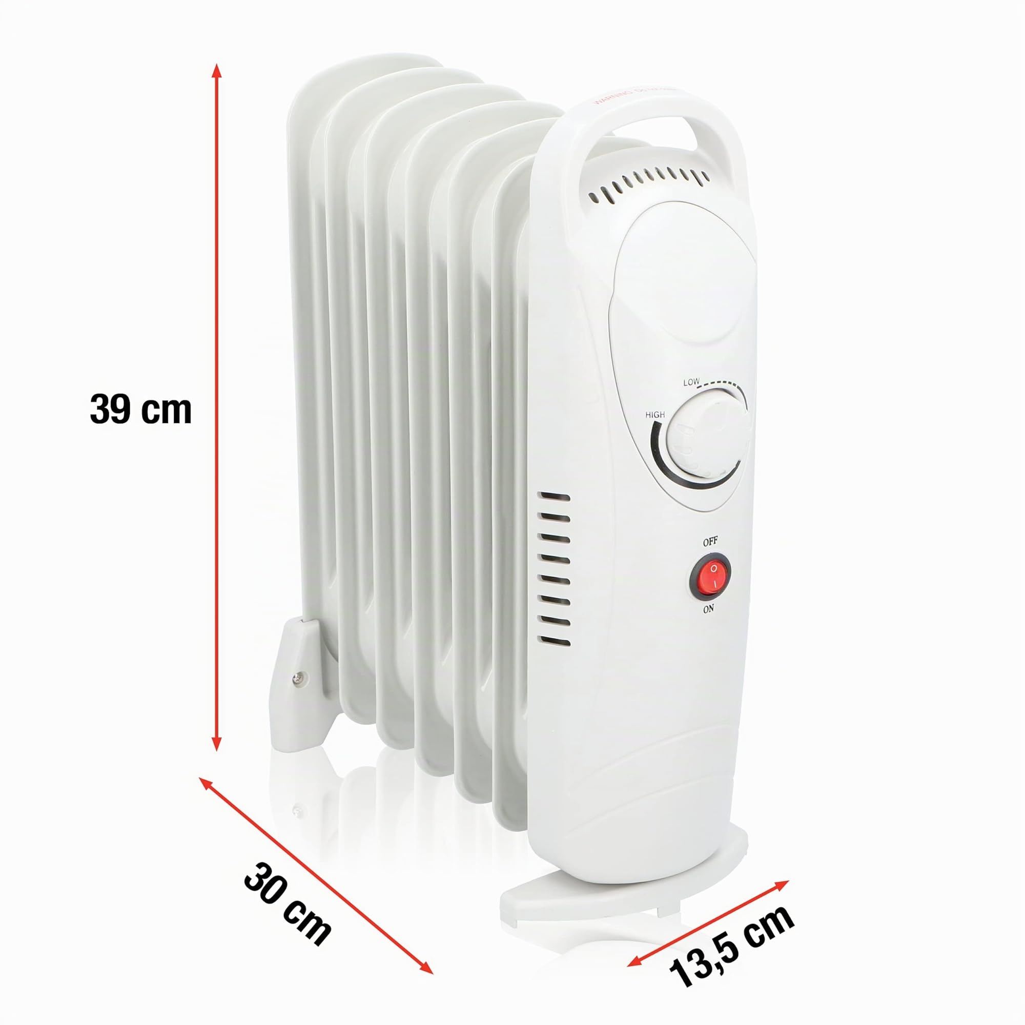 alpina Radiador de aceite 850W, 7 elementos, termostato mecánico, calefacción eléctrica de bajo consumo, regulador de potencia de bajo consumo de energía, compacto y portátil, blanco, normal