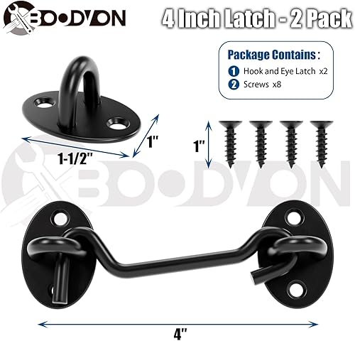 Miniatura 2 de Gancho y pestillo de ojo de 4 pulgadas, pestillo de privacidad para puerta correderapuerta de granero, cerradura de puerta corredera negra con