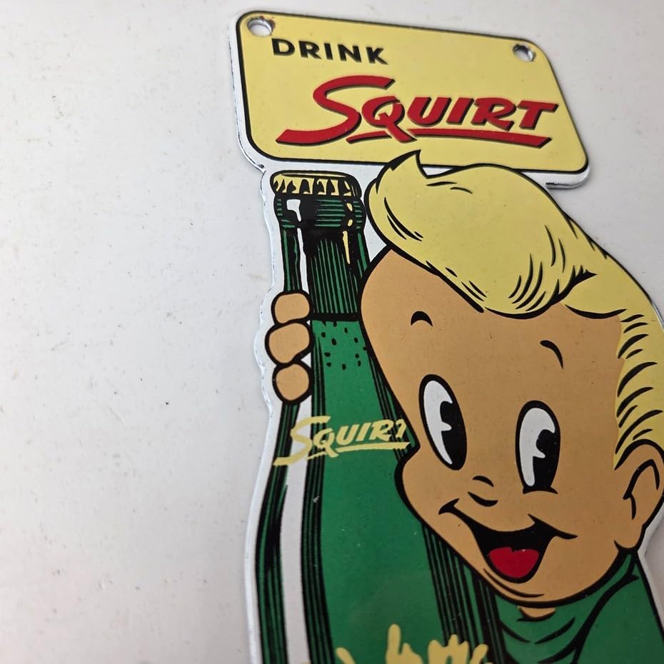 Miniatura 4 de Vintage Squirt Soda Boy Sign - Cartel de porcelana de ventas de servicio de pared con bomba de gas