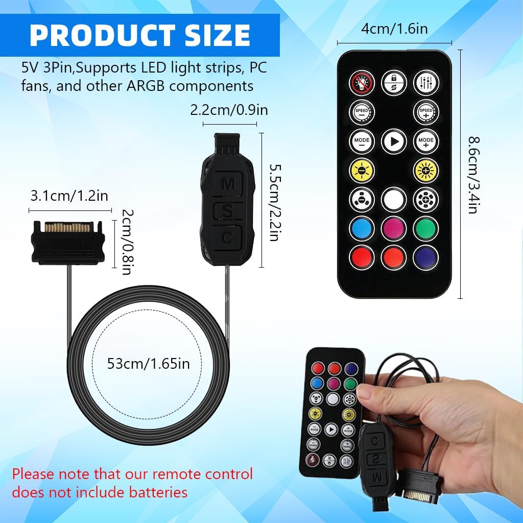 ZORBES® 5V 3-Pin ARGB LED Strip Controller with Remote, Addressable RGB Light Control Hub for Cooling Fan, Personalized Light System, 215 Dynamic Modes, for PC Case, Gaming Setup, DIY PC Light