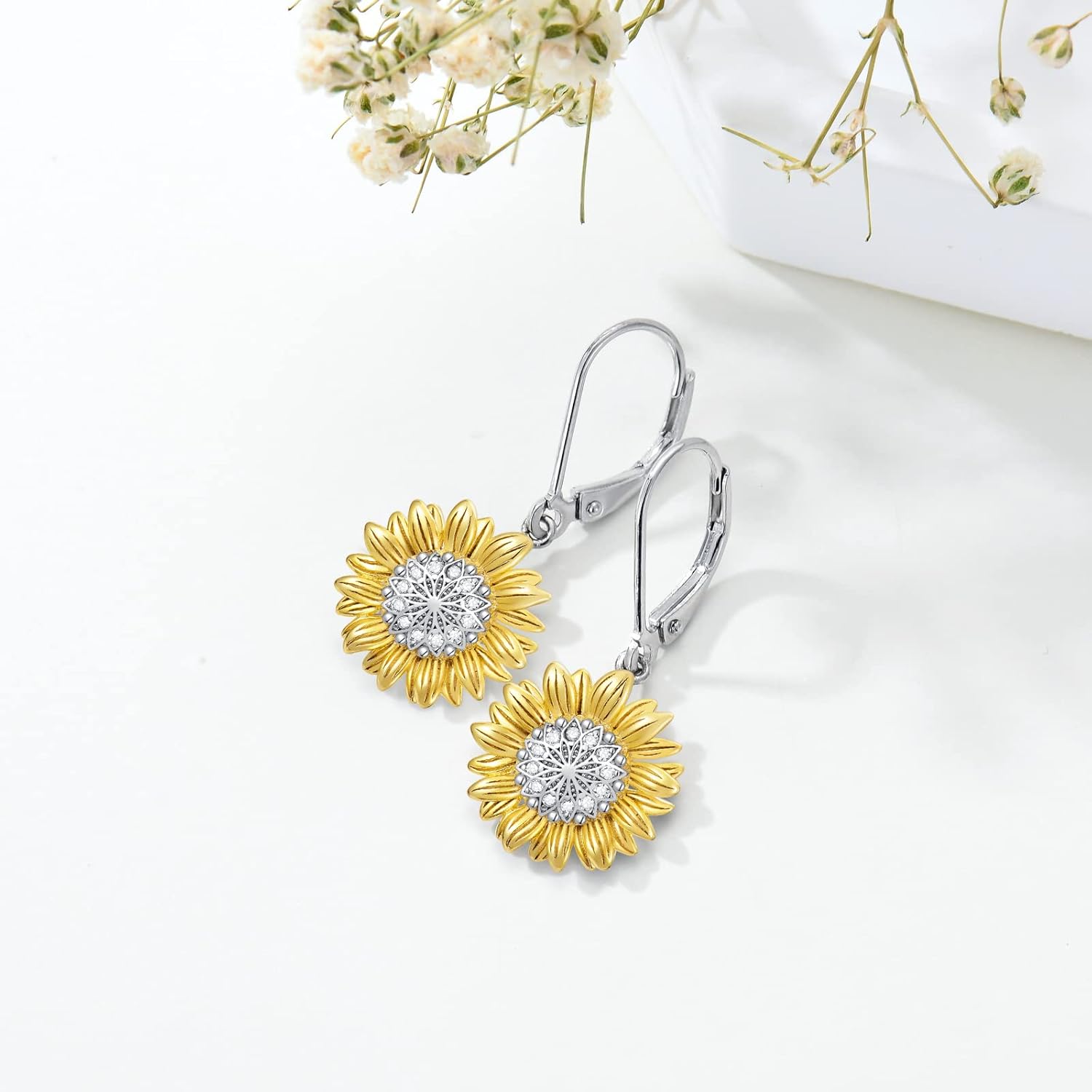 POPKIMI Sunflower Gifts Sunflower Hoop Earrings Sterling Silver Jewelry - Image 5