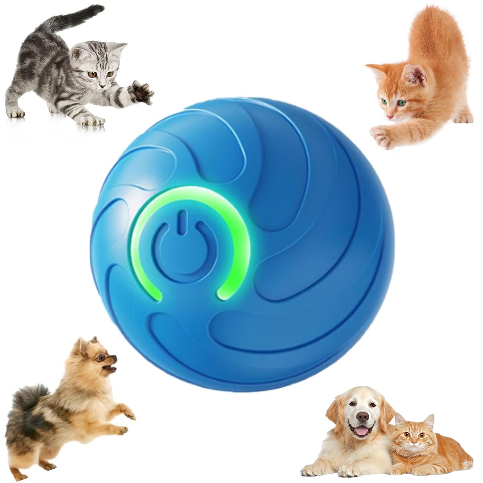 Interactive Dog Ball, 2026 New Chase Mate Dog Toy, Smart Active Rolling Ball Toy with LED Light, Rechargeable Electric Interactive Moving Toys for Dogs and Cats (Azul)