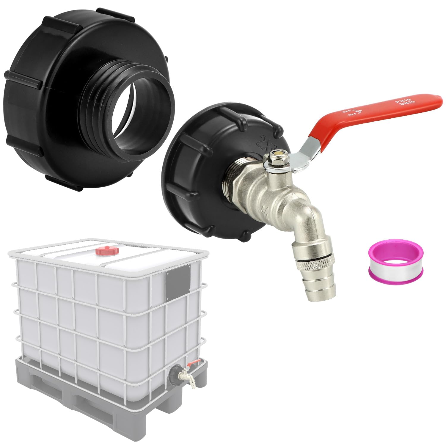 Robinet Pour Cuve IBC 1000L - Filetages S100x8/S60x6