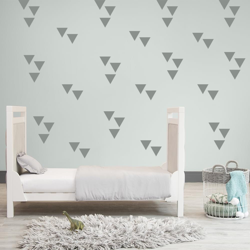 Triangle Wall Stickers - 128-Piece Premium Vinyl Wall Decals for Nursery, Kids Room, Bedroom & Home Decor by BugyBagy (Dark Grey)