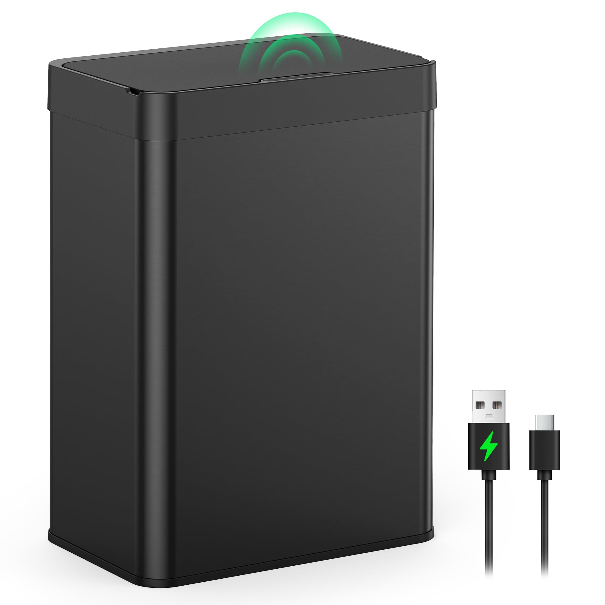 lovewind 55L Berührungsloser Küchenmülleimer, Edelstahl Sensor Mülleimer, Type-C Aufladbar, Leiser Soft-Close Deckel, Frei-Händig Abfalleimer für Küche Büro Haushalt, Schwarz