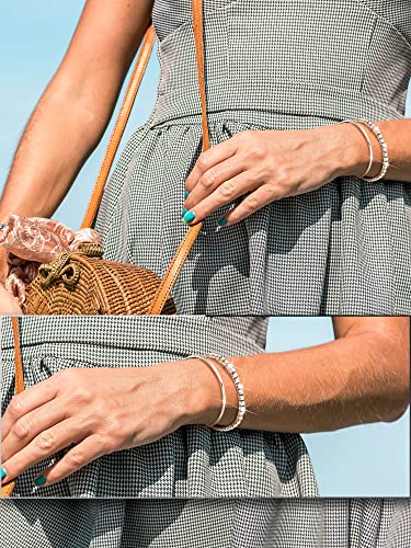 6 Pcs Beaded Bracelets for Women Stackable Elastic Bead Ball Sets Thin Bangle Stretch Cubic Bead Tennis Bracelet with Round Moissanite4