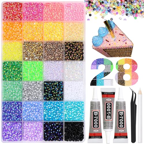 Image of RODAKY 28 Color Rhinestone 3mm Resin Jelly Rhinestones Colorful Flatback Gems for Bedazzling Crystal Rhinestone Kit with 3Pcs 10ml B7000 Glue Diamond Jewels for Crafting DIY Art
