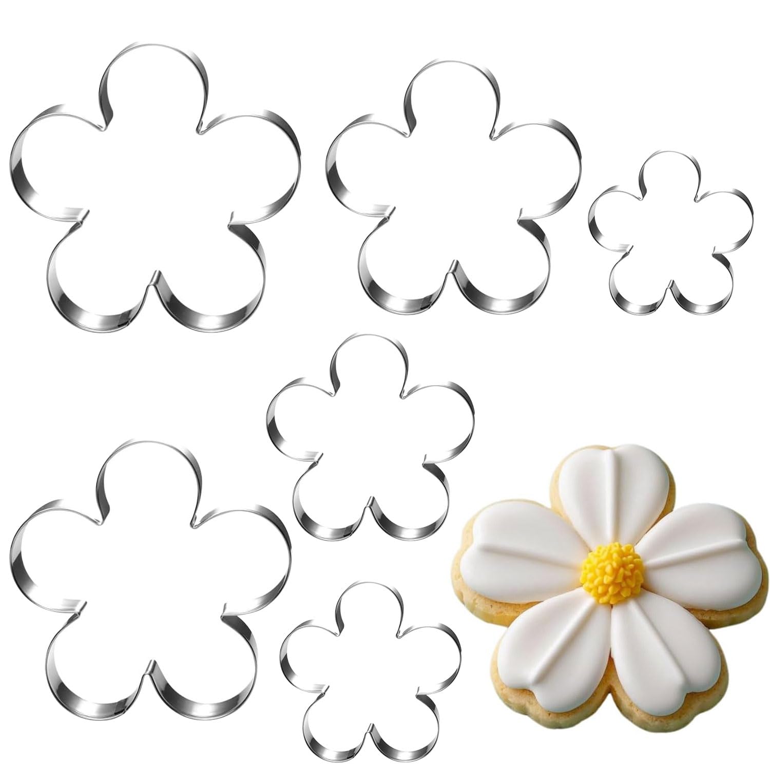 DIPZO 6PCS Flower Cookie Cutters Set, Stainless Steel Pastry and Biscuit Cutters for Baking and Cake Decorating, Flower Shaped Molds for Christmas, Easter, Birthdays, Baby Shower — image 1