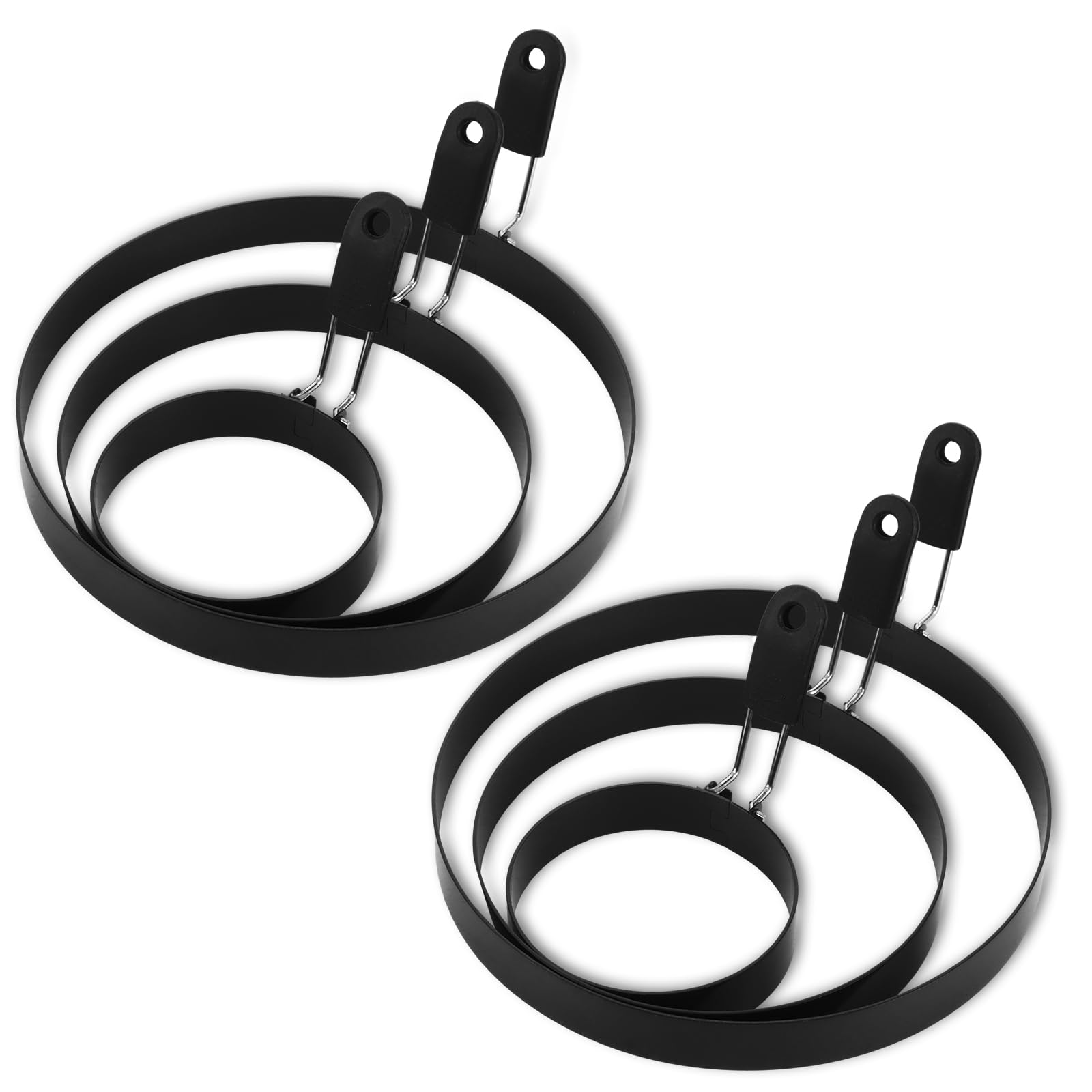 6 stampi per uova fritte neri per la padella 9 cm, 15 cm, 20 cm, in acciaio inox, per uova fritte, frittelle, omelette e molto altro ancora