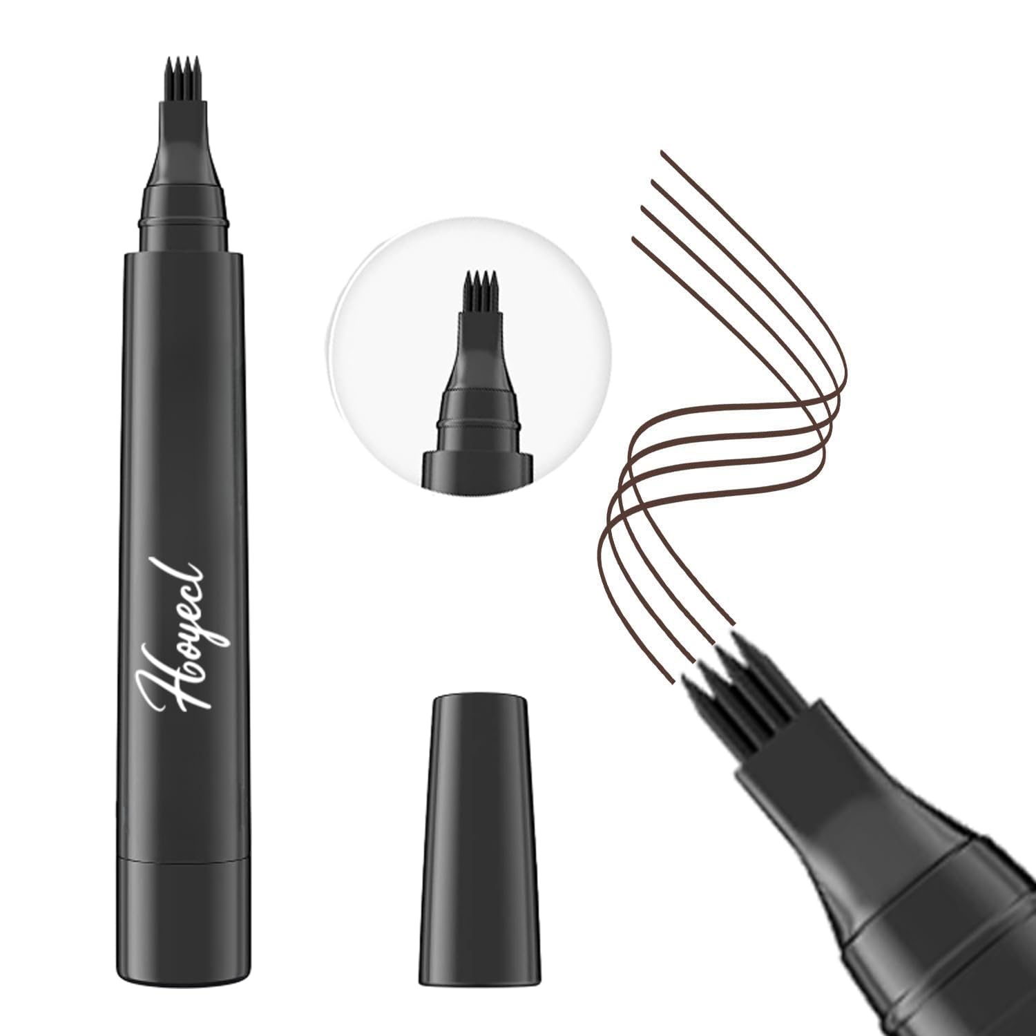 Hoyecl Magic Eyebrow Pencil, Waterproof Microblading Eyebrow Pencil Contouring Pen 4 Tipped Precise Brow Pen, Fine Stroke Microblading Eyebrow Pencil Creates Natural (Dark Brown)