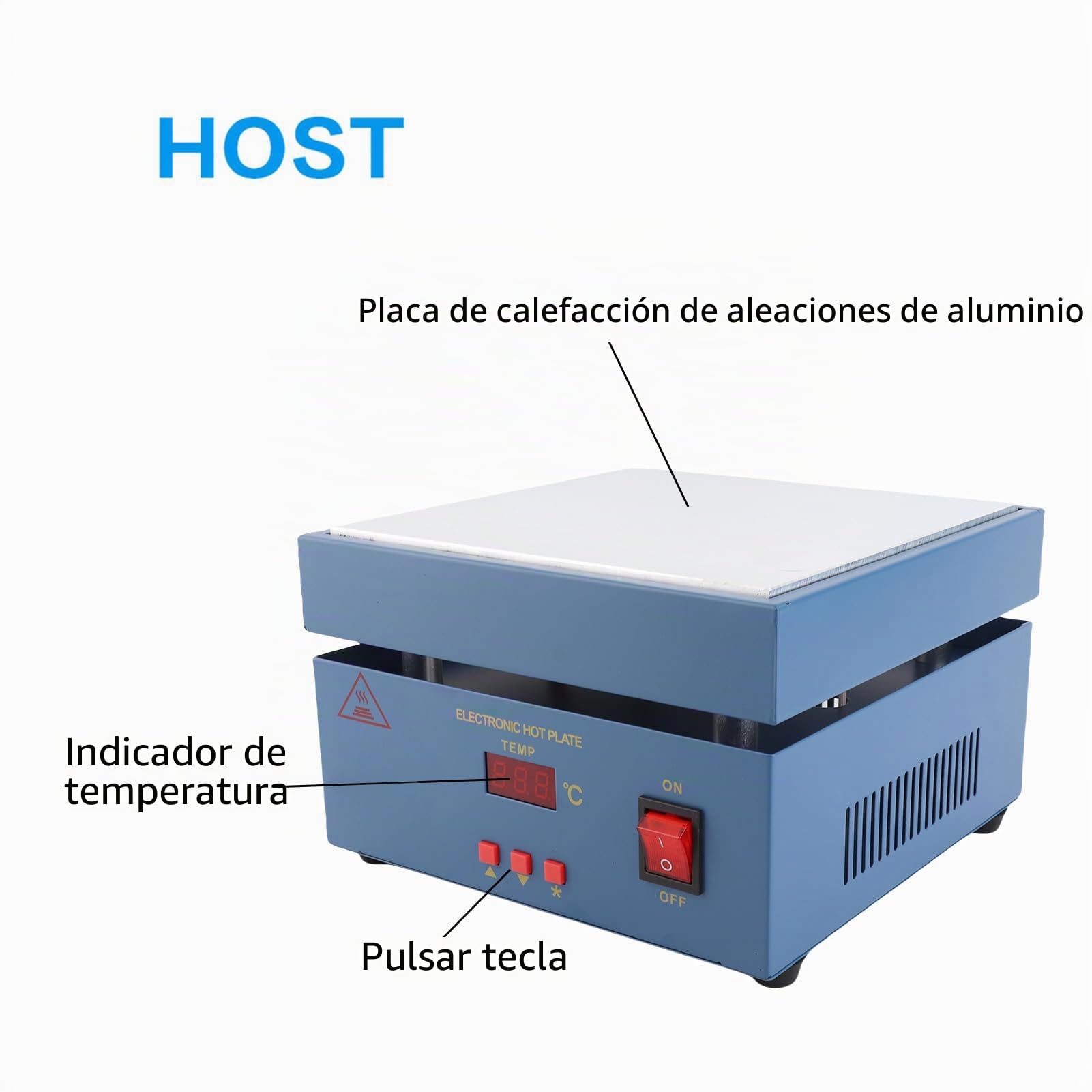 Placa de Calentamiento y Precalentamiento para PCB y Soldadura 200x200mm 800W LED con Manual de Usuario (Chino e Inglés)(EU plug 220V)