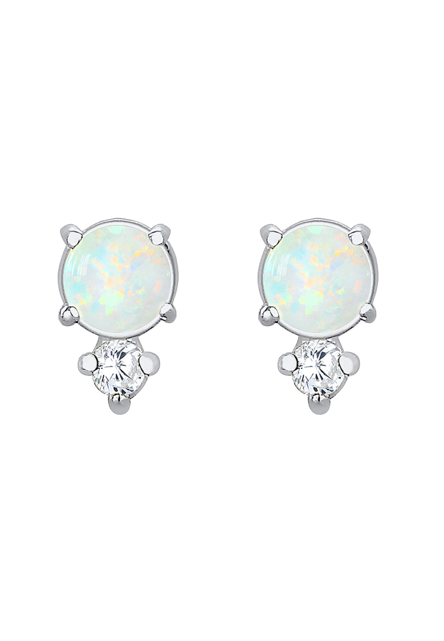 Elli Vintage Damen Ohrstecker Zirkonia Opal 925 Sterling Silber vergoldet