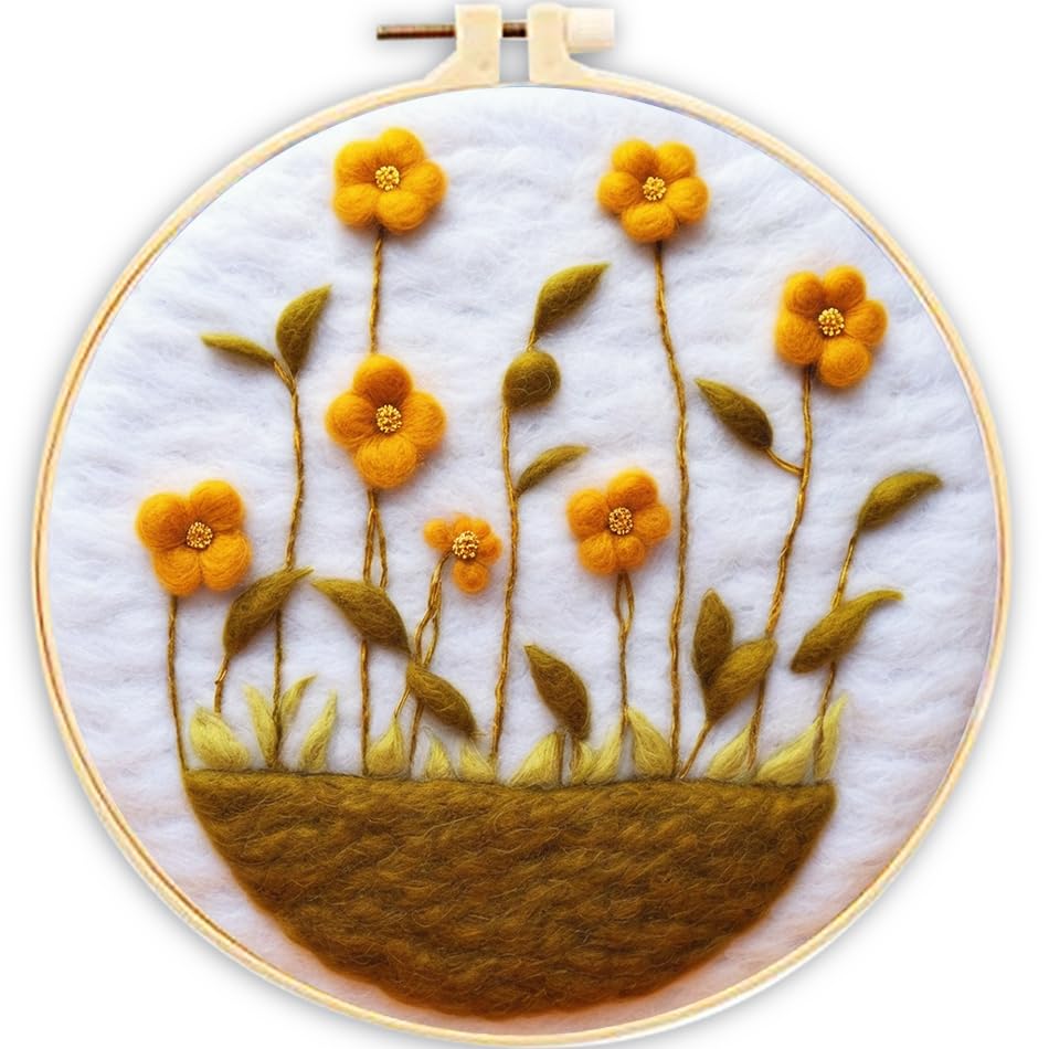 Needle Felting Kits Beginners, Flower DIY Wool Needle Felting Starter Kit, Floral Needle Felt Set with Foam Pad, Felt Cloth and Instructions, Used for Home Decoration, Beginner (Flower Art - 02)