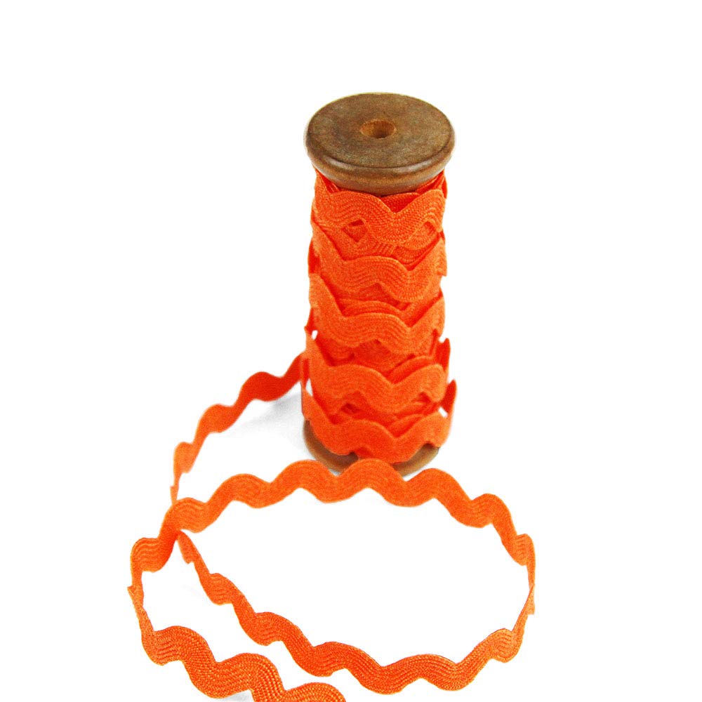 3 Yards of POLLY 8mm Rigid Ric-Rac Trim on a Wooden Spool, Firecracker Orange