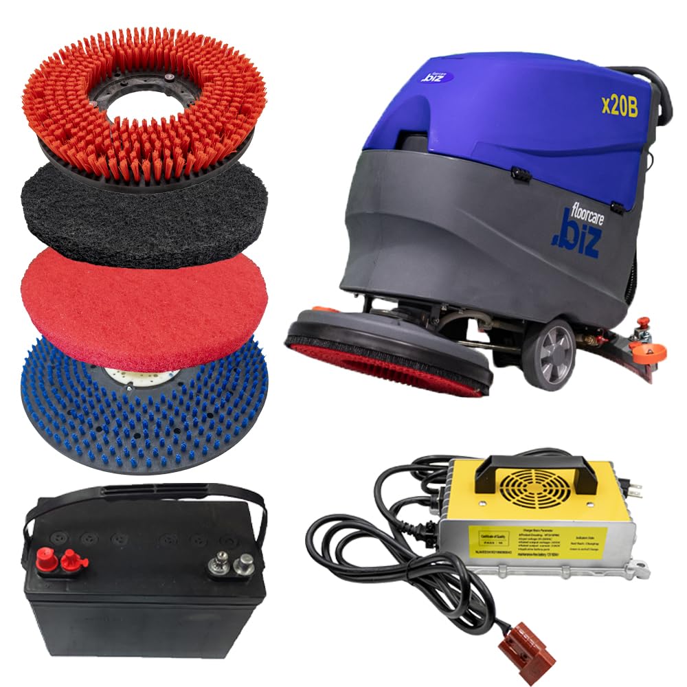 USA-CLEAN Commercial Auto Floor Scrubber Machine Bundle - Walk-Behind, Battery-Powered - 20