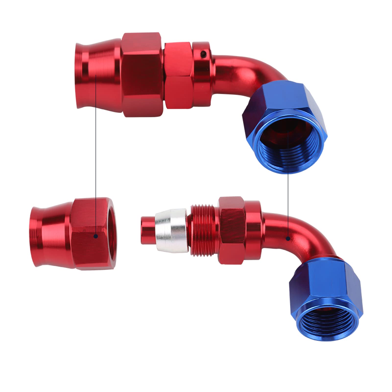 Terisass Universal Braided Oil Fuel Line Hose 45 90 180 Degree Push CPE Tube Fuel Line Hose Fittings Kit Oil Gas Stainless Steel Filler Feed Hose AN6 Hose End Fitting Adapter Kit(90°)+an6 Braided hos