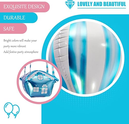 Miniatura 4 de Zerodeko 10 globos de aluminio, forma de globo aerostático, azul, suministros de fiesta, autosellado, unisex, cumpleaños, baby shower, boda,