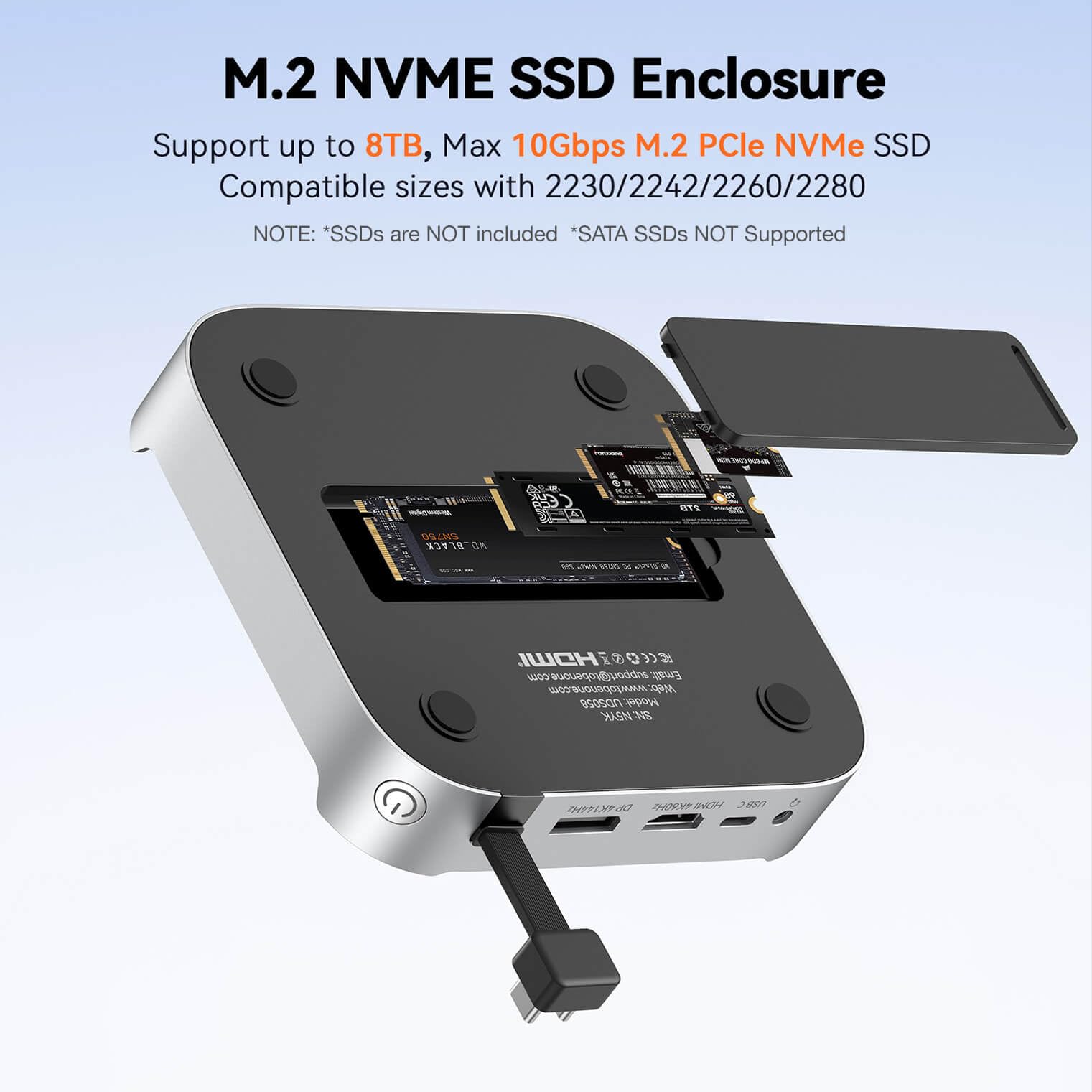 TobenONE 13-in-1 Mac mini M4 Dock with 8TB SSD Enclosure, Mac mini M4 Hub Stand for Mac mini M4/M4 Pro 2024, 4K@144Hz DP, 4K@60Hz HDMI, 5 USB (Max 10Gbps), SD/Micro SD, Audio, One-Touch Power Button — view 3