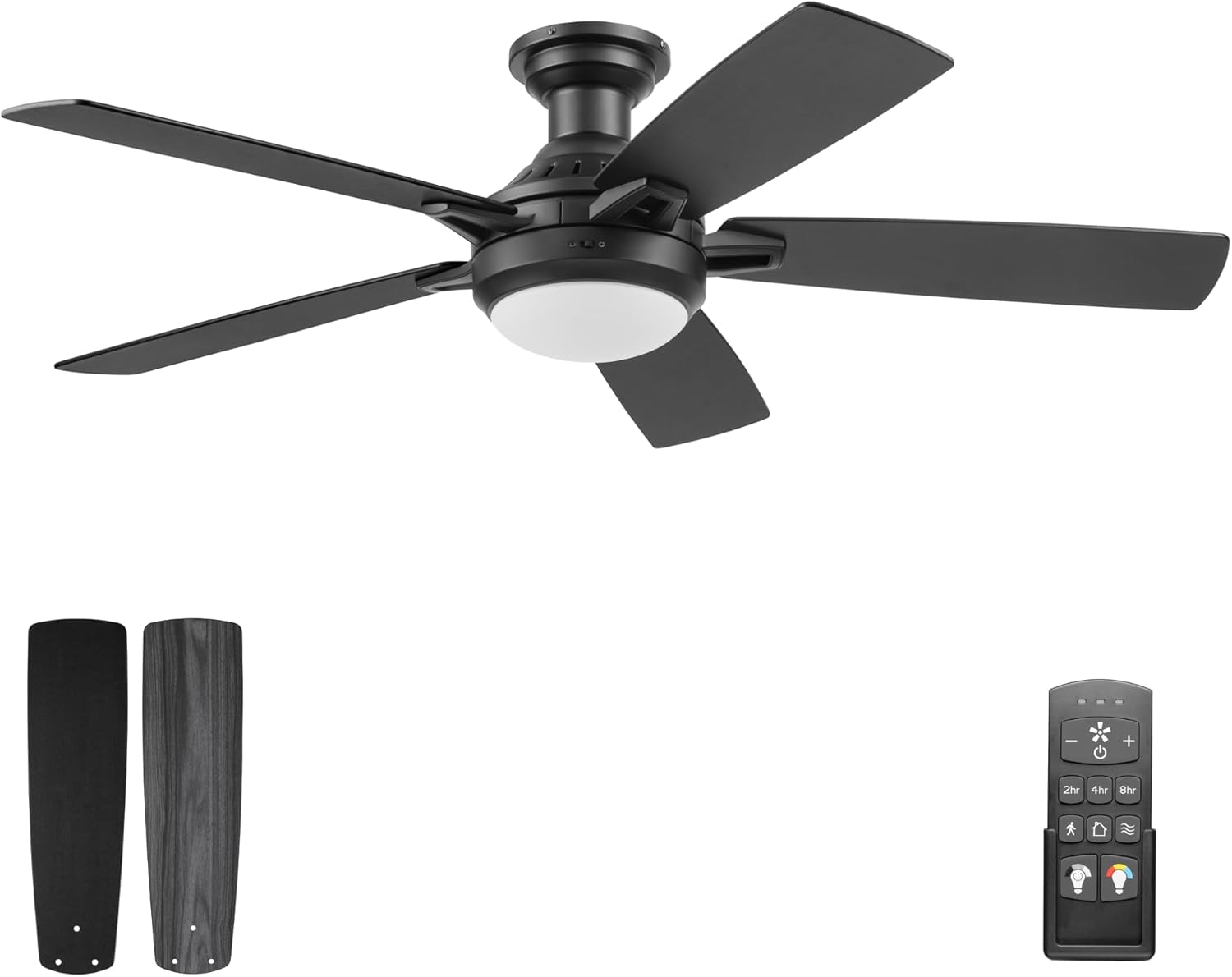 Honeywell Radstock 52" Ceiling Fan, Contemporary Indoor Fan with LED Light, Dual Mounting Options, Remote, & 5 Reversible Blades, Matte Black