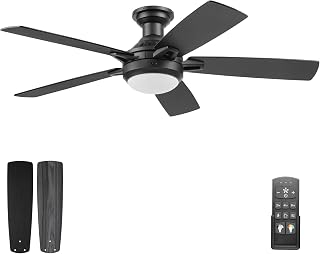Ventilador de techo Radstock de 52", ventilador interior contemporáneo con luz LED, opciones de montaje dual, control remoto y 5 cuchillas reversibles, negro mate
