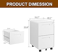 Vista 3 de 2 Drawer File Cabinet with Lock and 4 Keys, Mobile Metal Filing Cabinet, File Cabinets for Home Office, Under Desk, Pre-Assembly, File Drawer