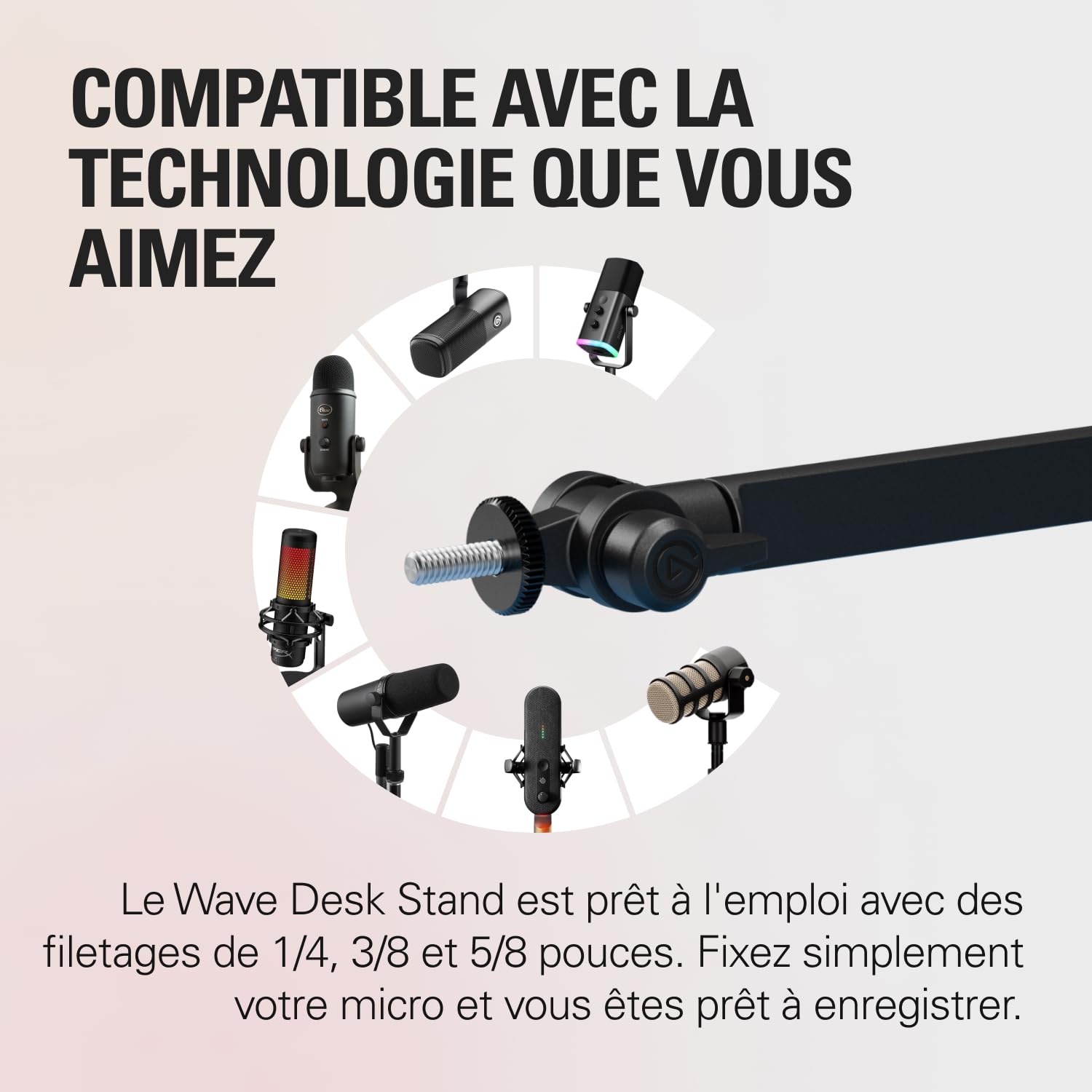 Elgato Wave Desk Stand – Support pour microphones | Réglable, compatible HyperX, Rode, Fifine, Shure et plus, filetage 1/4, 3/8 et 5/8, enregistrement/podcast
