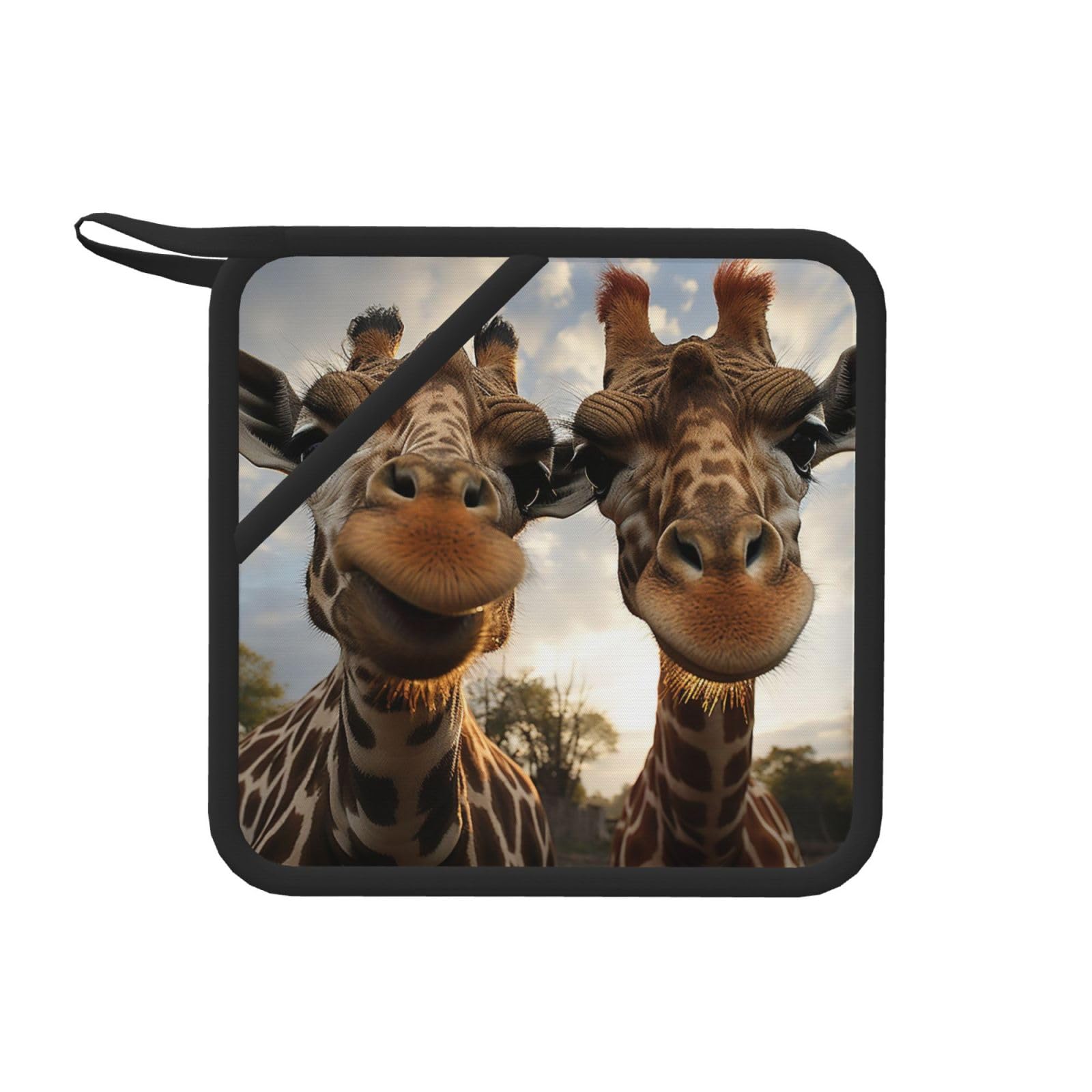 Pot Holders Set of 2 Kitchen Heat Resistant Potholders Two Giraffes Making Faces Silicone Aunty-hot Pad Cotton Lining Oven Hot Pads for Cooking Baking BBQ Microwave Kitchen