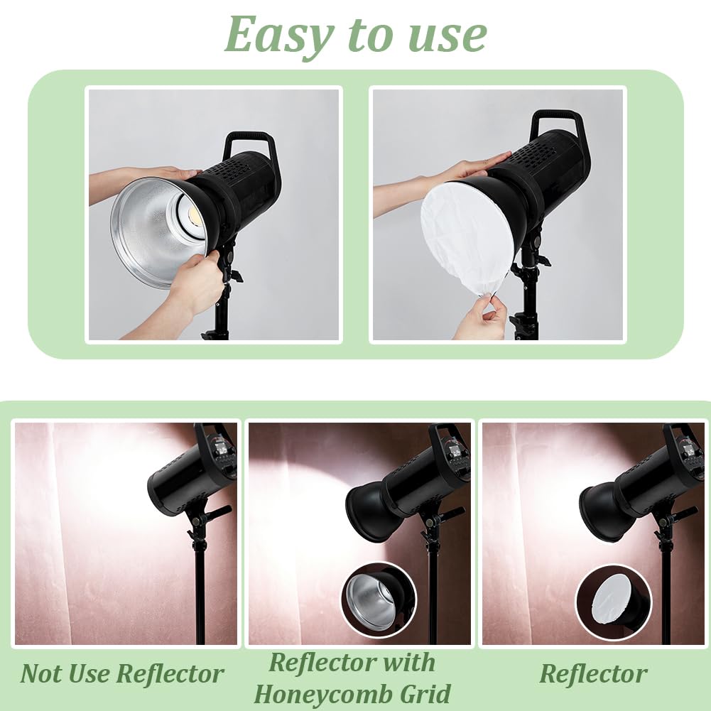 AHANDMAKER Difusor reflector estándar de 18 cm, con rejilla de panal de 20/40/60 grados, paño suave blanco para estudio fotografía flash