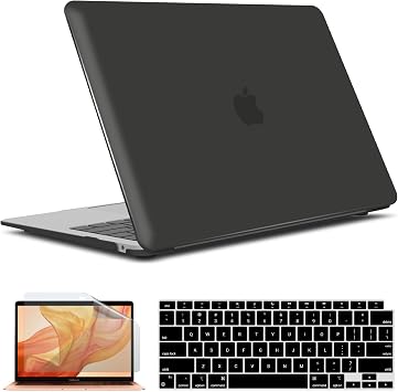 IBENZER Compatible with 2022 2021 2020 MacBook Air 13 inch case M1 A2337 A2179 A1932, Hard Shell Case&Keyboard Cover&Screen Film for Mac Air 13 with Touch ID, Black, AT13BK+2
