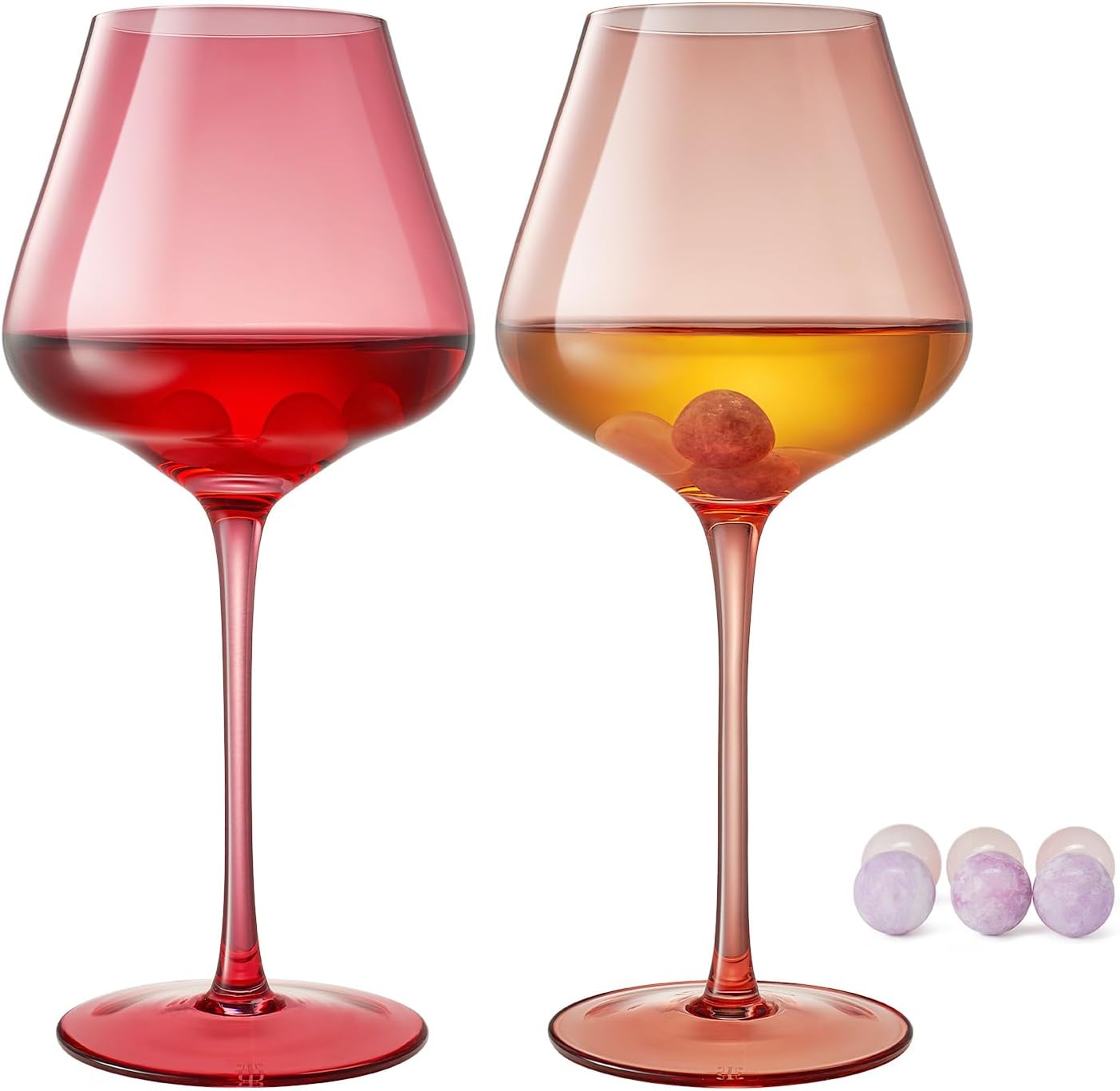 Khen Romance Red & Pink Crystal Wine Glasses | Set of 2 | Italian Style Tall Stemmed 24 oz Glasses, Valentines Day Love Gifts, Birthday, Anniversary, Heart Drinkware, Valentines Gift for Her