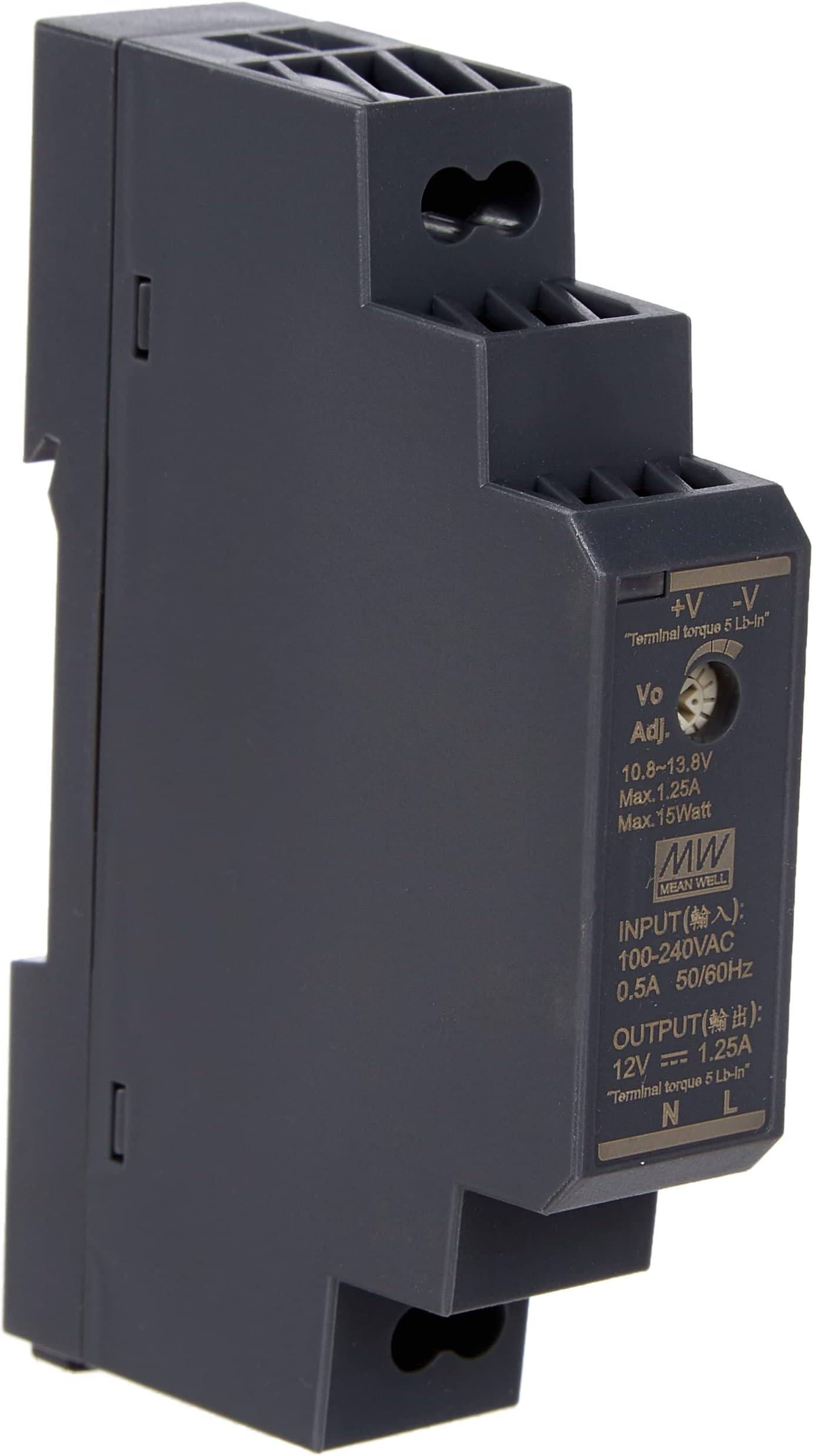 MeanWell MEAN WELL HDR-15-12 Top-Hat Rail Power Supply, 15 W, 12 V, 1.25 A, 85-264VAC, Din-Rail Mount, Current Rating 1.25 Amps, HDR-15 Series