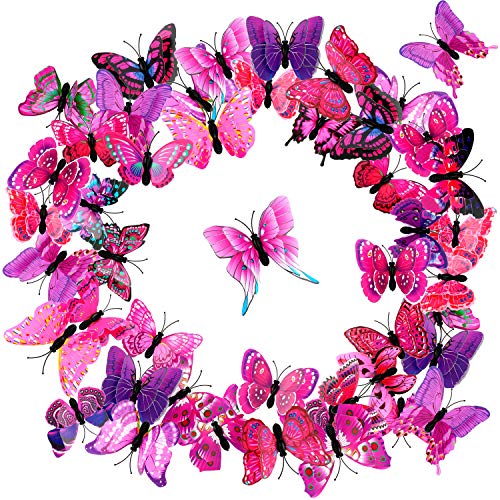 36 Pieces Double Butterfly Hair Clips Colorful Butterfly Barrettes 3D Valentine's Day Butterfly Hair Clips for Women Girls Party Supply (Purple, Rose Red, Pink Series)