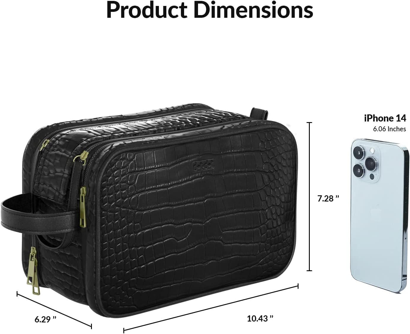Dot&Dot Leather Toiletry Bag for Men Women - Spacious Womens Mens Toiletry Travel Toiletries Bags (Black Croc)