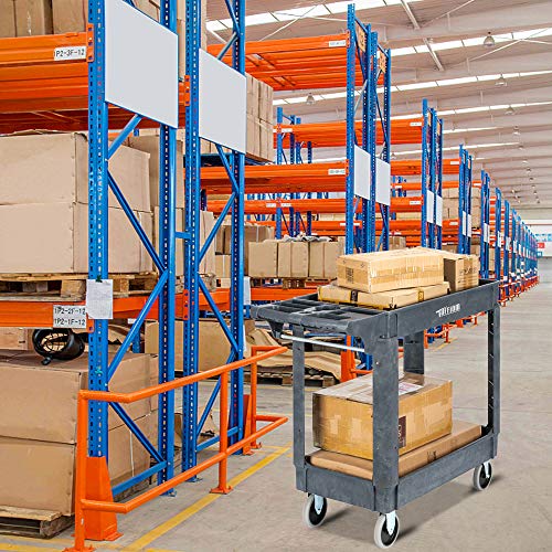 Tuffiom Plastic Service Utility Cart With Wheels,550Lbs Capacity,Heavy Duty Tub Storage Cart W/Deep Shelves, Multipurpose Rolling 2-Tier Mobile Storage Organizer, For Warehouse Garage Industrial Cart #TOP3