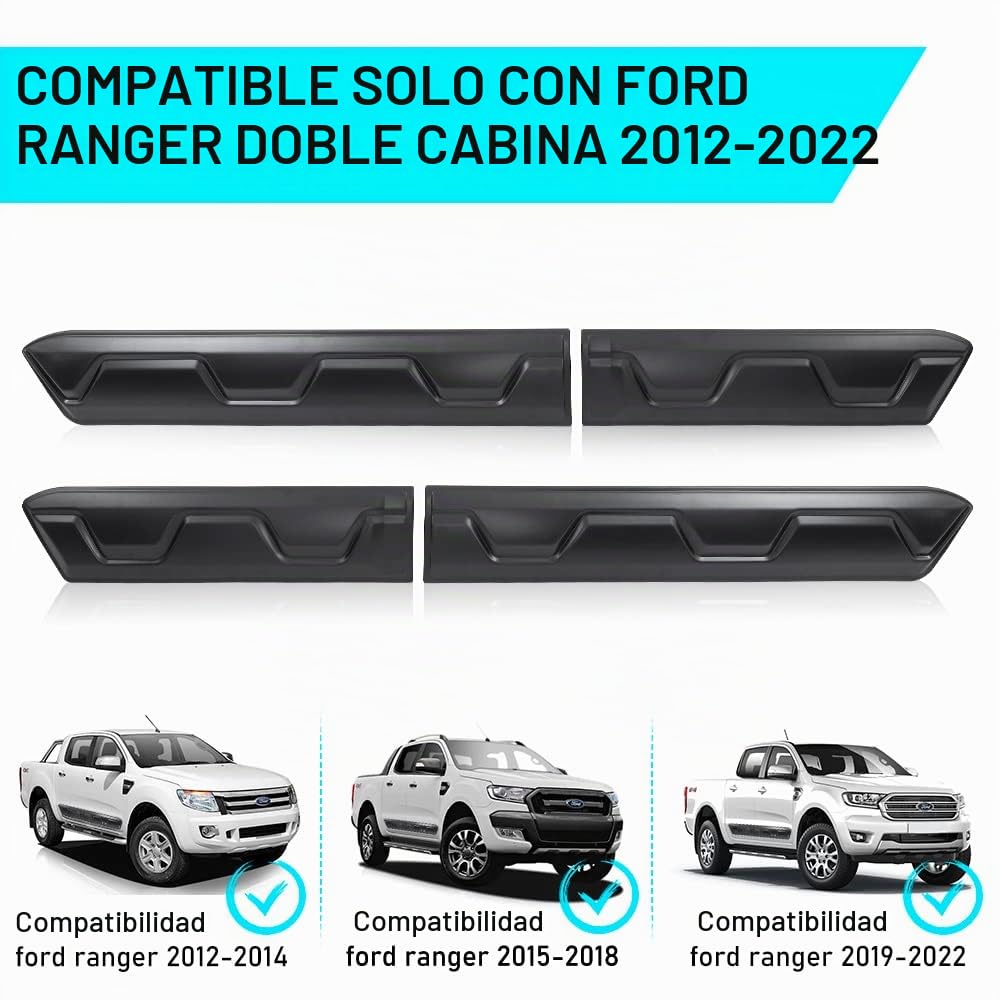 Listones de protección Laterales para carrocería de Ford Ranger 2012-2022, Ranger Doble Cabina T6 T7 T8 Wildtrak Raptor XL XLT Limited Platinum MK2 MK3, Juego de 4 Unidades