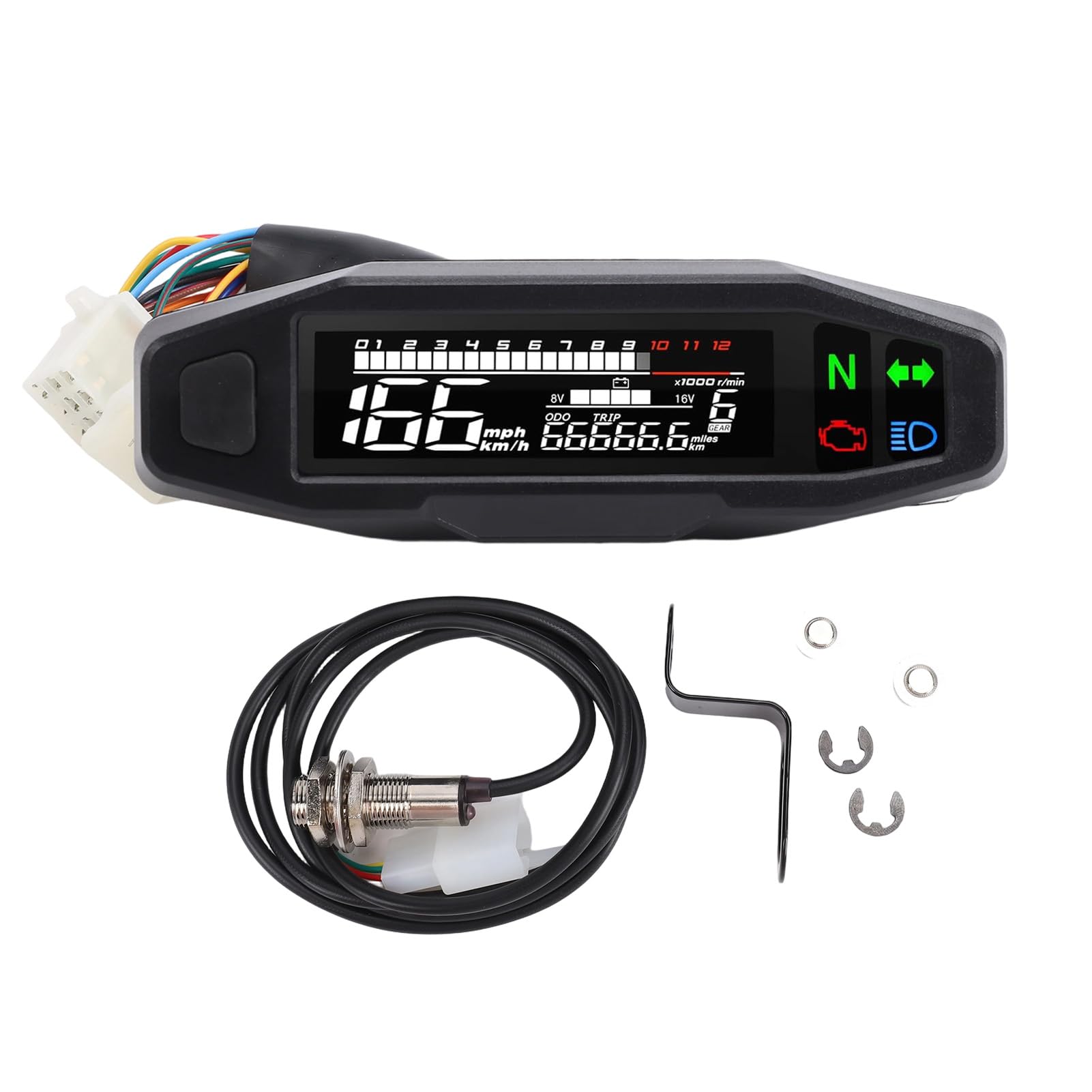 Velocímetro de motocicleta 6 marchas 12000 RPM, odómetro LCD universal MPH Km/h