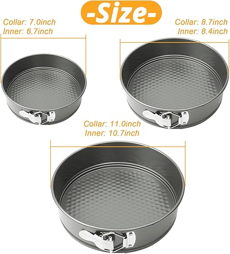 Miniatura 2 de Juego de 3 sartenes antiadherentes a prueba de fugas para mini tartas de queso, pizzas, quiches (7, 9, 11 pulgadas)