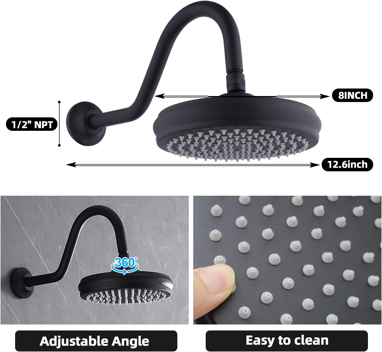 Thermostatic Shower Faucet Set Backnets Matte Black Rain Shower System with All Metal Body Jets and Hand Shower High Pressure Shower Combo Set for Bathroom
