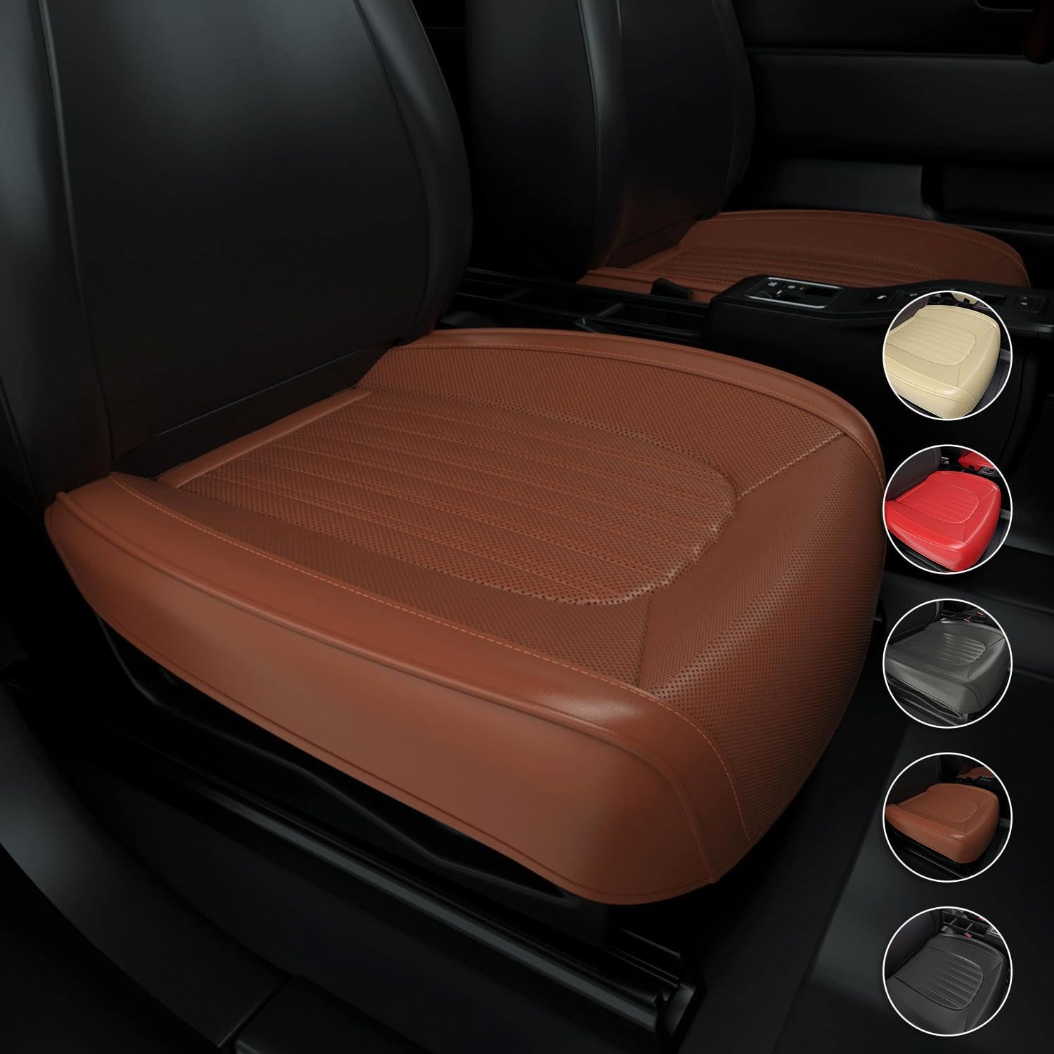 2PCS ZC Car Seat Covers Front Bottom Seat Cushion Covers, Waterproof Nappa Leather, Anti-Slip and Wrap Around The Bottom, Universal Auto Interior Fit for Sedans SUV Pick-up Truck, Cocoa Brown