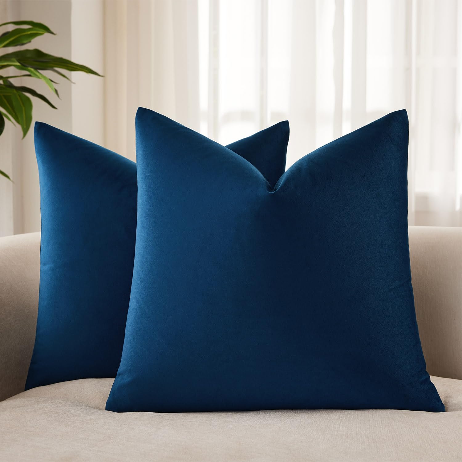 JUSPURBET 26x26 Euro Velvet Throw Pillow Covers Set of 2,Navy Blue