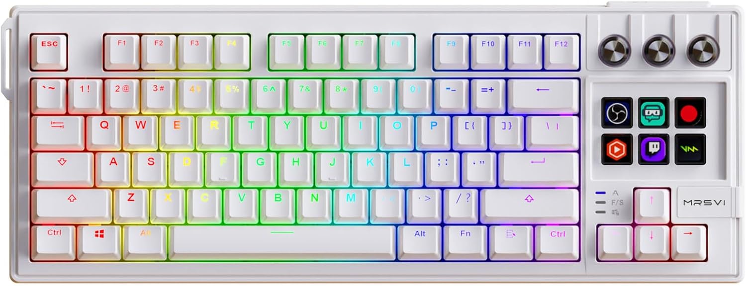 78-Key Wired Mechanical Gaming Keyboard with 6 LCD Programmable Macro Keys, RGB Backlit, Compact Tenkeyless Design for PC/Mac Gamers & Content Creators (Red Switch) (White)