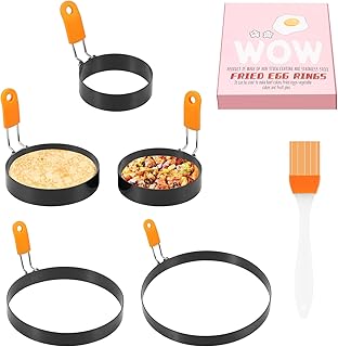 Stainless Steel Egg Ring Set Non Stick Dishwasher Safe Sandwich Egg With Silicone Handle for Breakfast Muffin Pancake(black,6pcs)