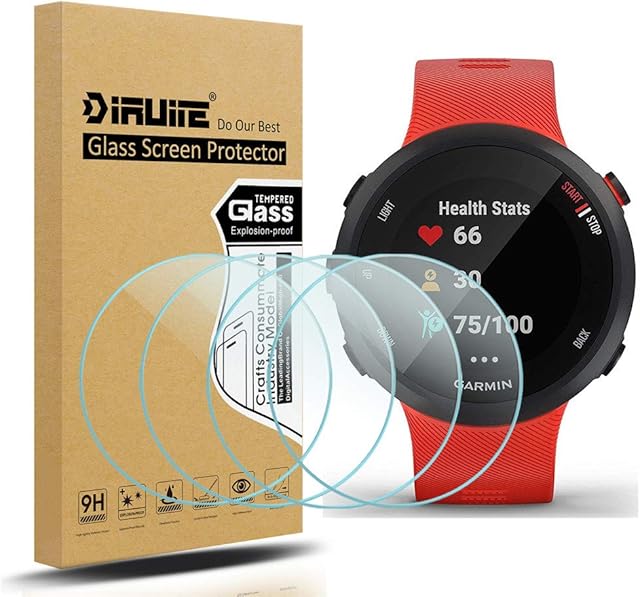 Diruite 4-Pack for Garmin Forerunner 45 / 45S Screen Protector Tempered Glass for Garmin Forerunner 45S / 45 [2.5D 9H hardness] [Anti-Scratch] [Bubble-Free]