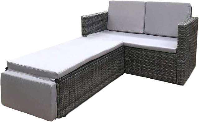 EVRE Outdoor Rattan Garden Love Bed Furniture Set Patio Conservatory (Grey)