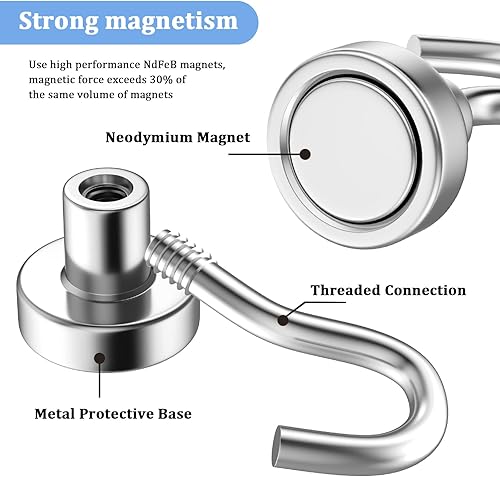 Miniatura 2 de Ganchos magnéticos fuertes resistentes, 25 libras, potentes imanes de neodimio de tierras raras, gancho para colgar en el aula, refrigerador,