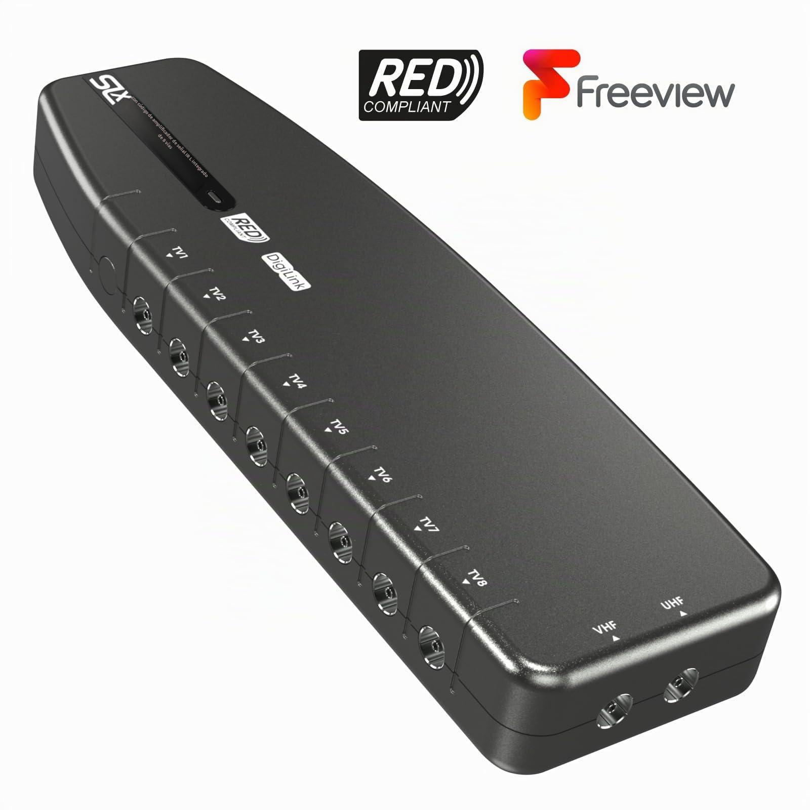 Amplificador de señal, SLx Salida TV 6 27824BMR: distribuye tu señal de TV HD, FM/DAB a hasta 8 ubicaciones diferentes para HD y Freeview, gris, paquete de 1